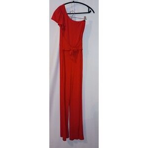 Lovers Friends Bethany Jumpsuit Small Red Women 1 Shoulder Front Tie Belt & Zip‎